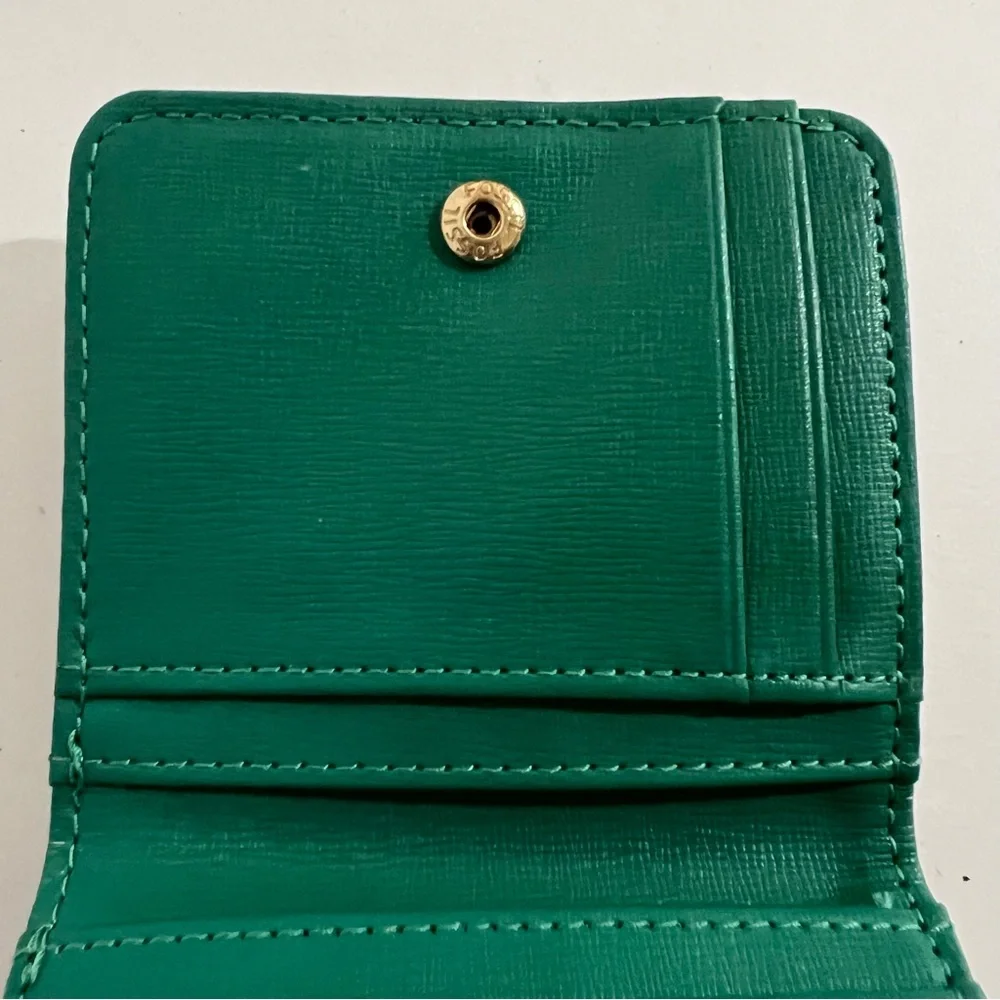 Fossil Black Leather Bi-Fold Green Interior Card Slot & Coin Compartment Wallet